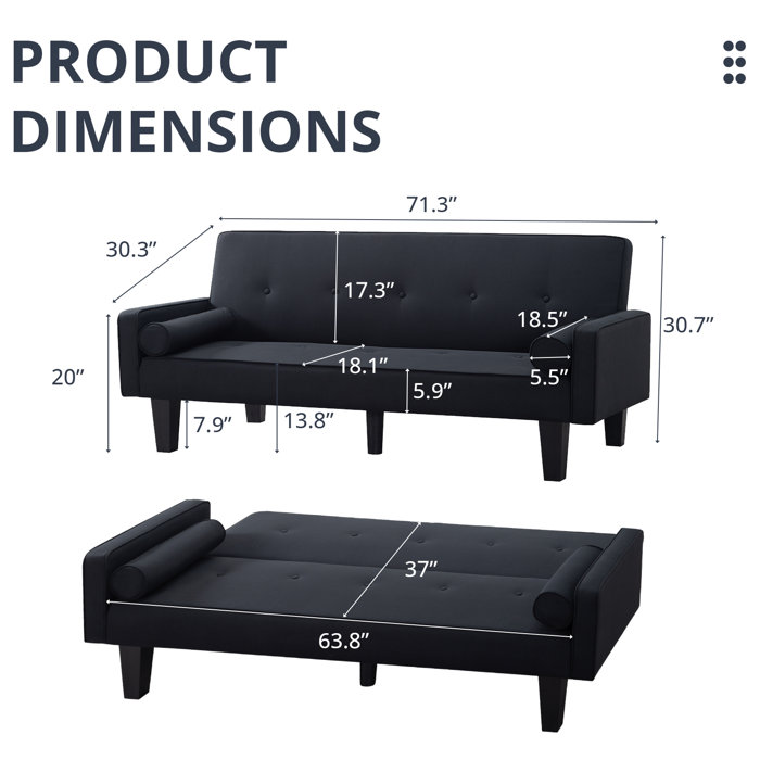 Mercury Row® Futon Couch, Fabric Futon Sofa Bed with 2 Pillows for